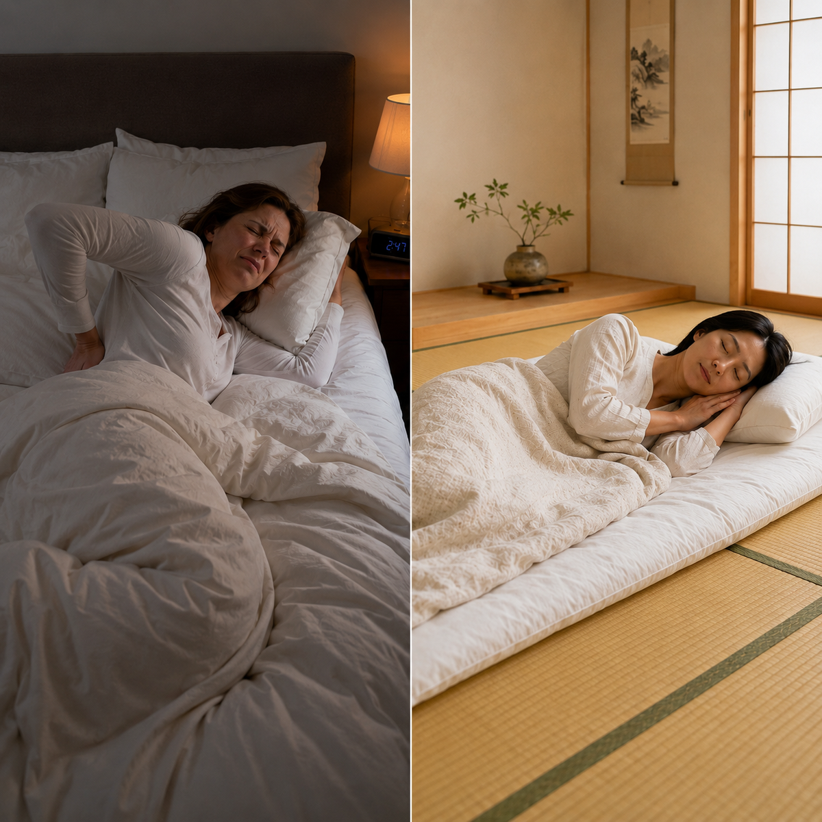 Western mattress versus a Japanese futon