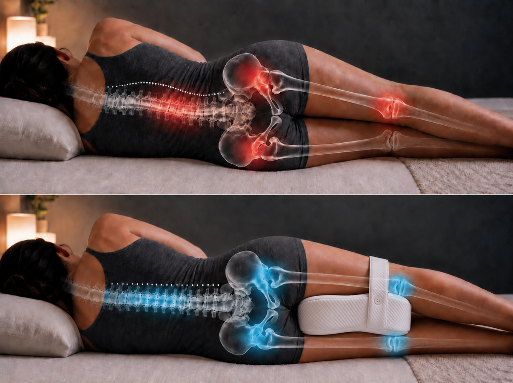 Woman waking up rested, no hip pain