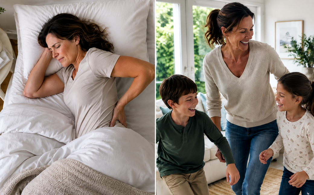 Woman over 40 sleeping comfortably on her side with the Aline pillow