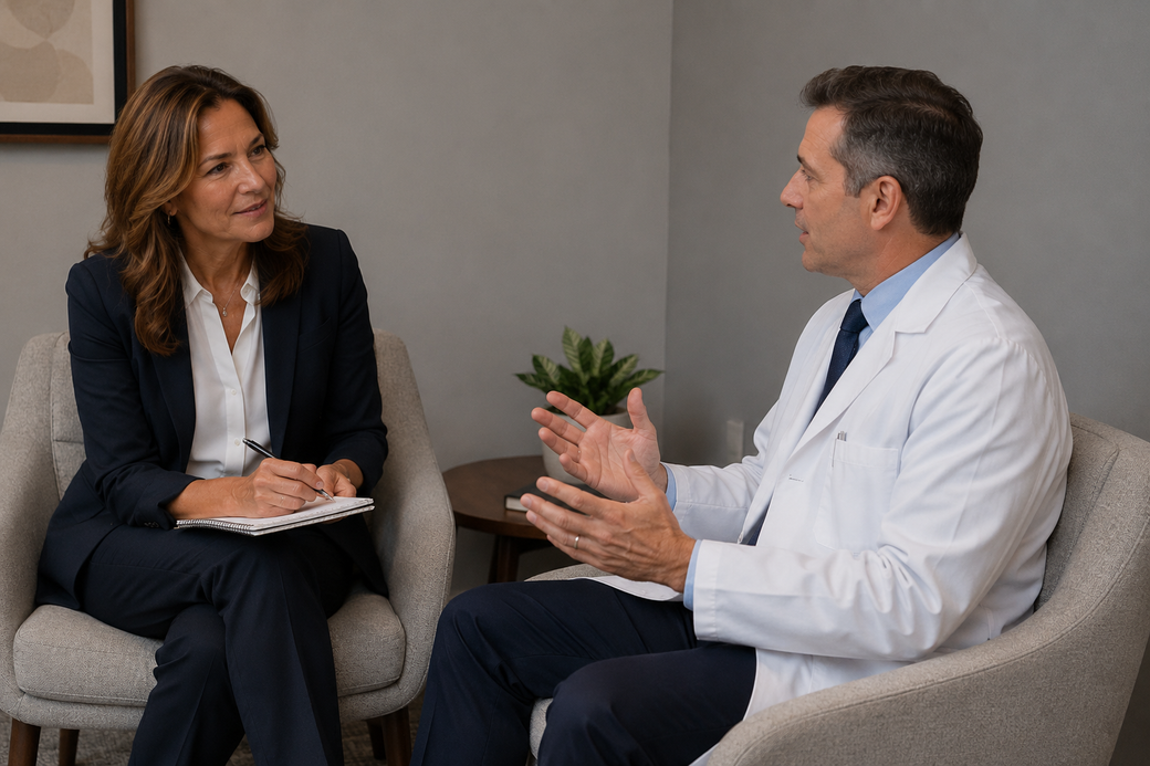 News reporter interviewing an MD