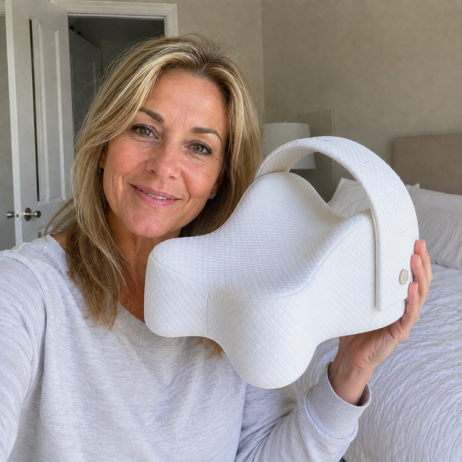 Customer with the Aline knee pillow