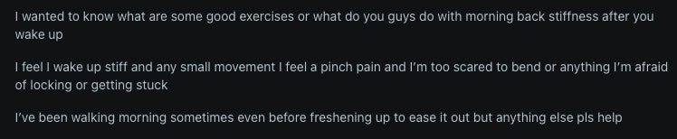 Forum thread asking for help with morning back stiffness