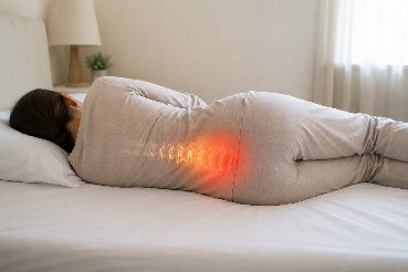 Side sleeper with lower-back pressure highlighted while lying down